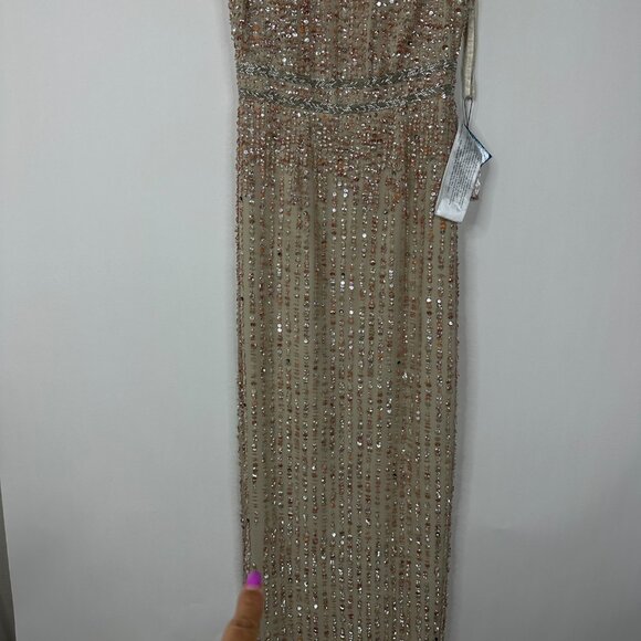 FLAW - NWT Mac Duggal Sequined High Neck Sleeveless Column Gown Nude 2 #A0187 - Picture 5 of 14